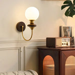 Wood Glass LED Wall Sconce Pull Chain Switch Bathroom Vanity Light