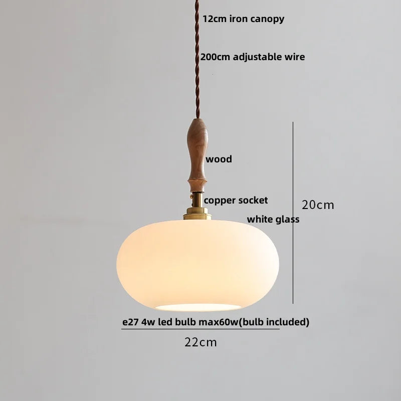 White Glass E27 LED Pendant Light Fixture Modern Adjustable Hanging Lamp