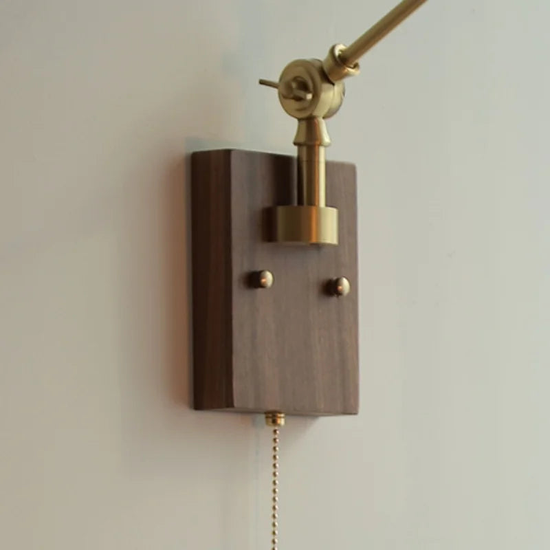 Yellow Glass LED Wall Sconce Walnut Wood Bedside Lamp