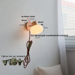 Amber Glass LED Wall Sconce Nordic Modern Wood Pull Chain Switch Stair Light
