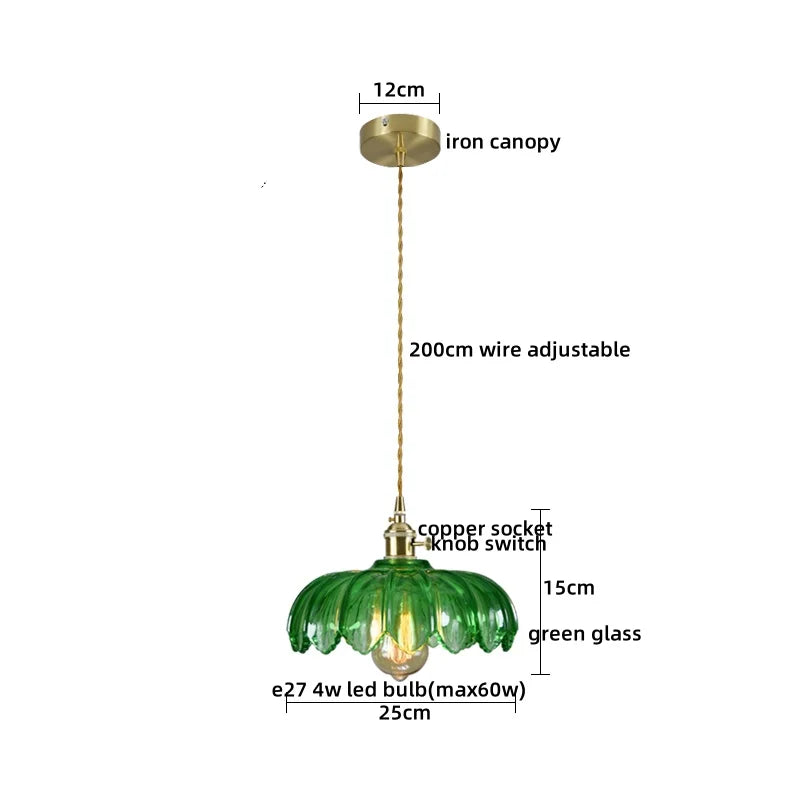 Japanese Style LED Pendant Lamp Copper Glass Hanging Light Fixtures