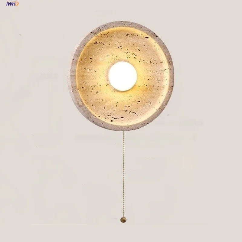 LED Wall Lamp Pull Chain Yellow Stone Modern Mirror Light