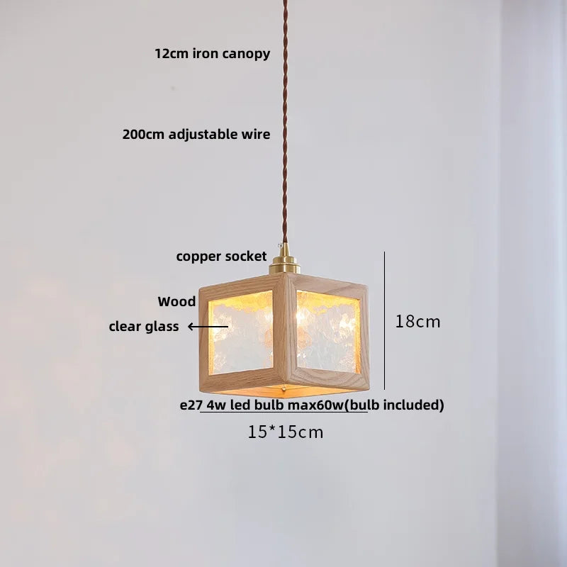 LED Glass & Wood Pendant Light for Aisle, Coffee Living Room - Japanese Style