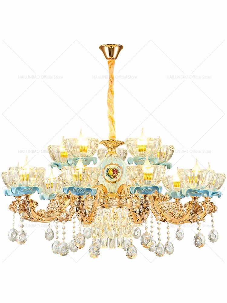 Crystal Chandelier: Chinese Ceramic Living Room Luxe Lighting
