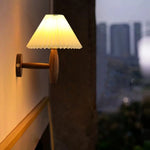 Cream PVC LED Wall Lamps Japanese Walnut Wood Applique Murale