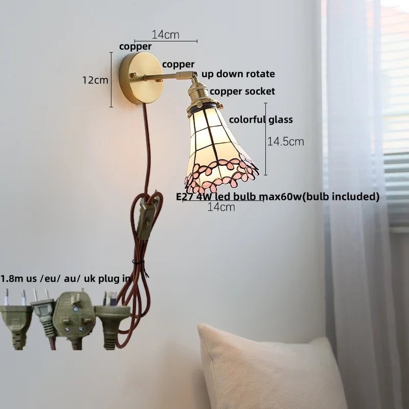 Rotatable Flower Glass LED Wall Sconce with Pull Chain Switch for Home Decor