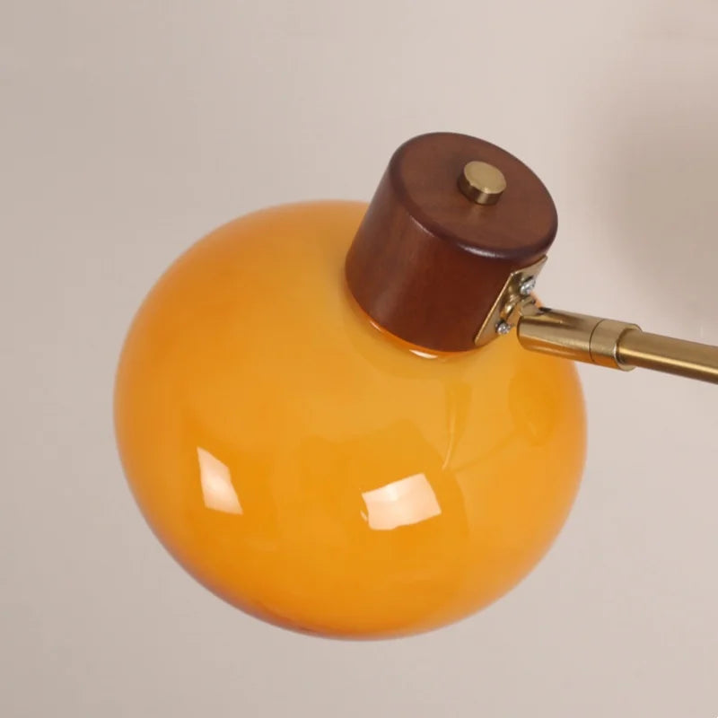 Modern Glass Swimg Arm LED Wall Lights for Study Bar Hotel Rotate Wood Bedside Lamp