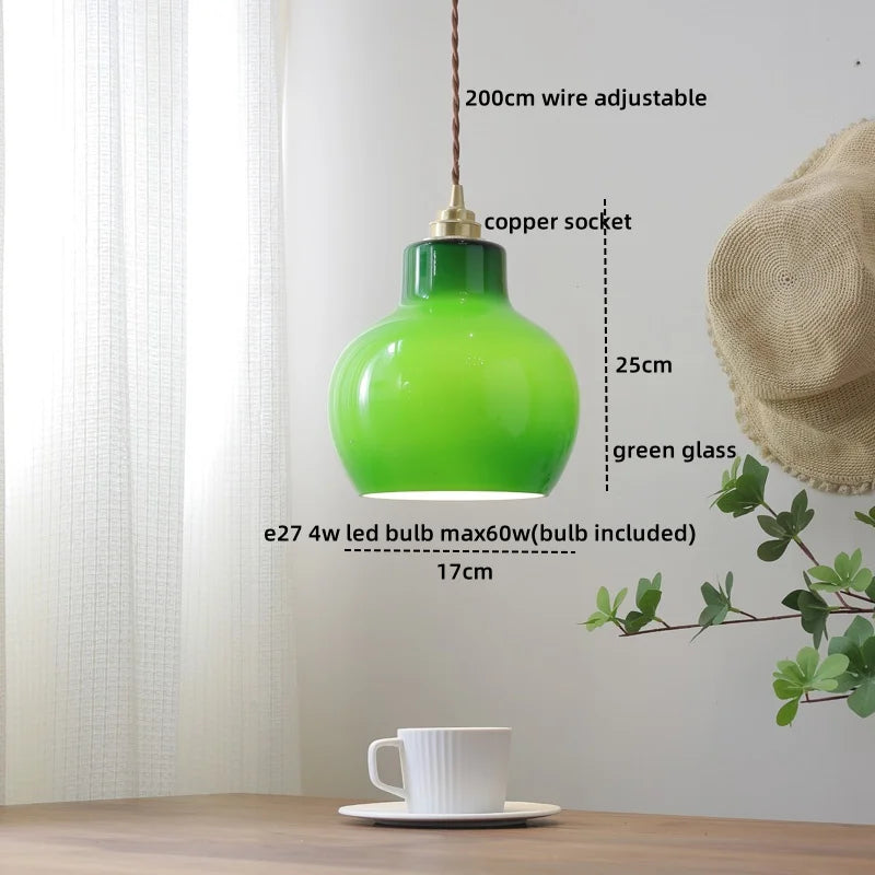 Amber Glass LED Pendant Light - Nordic Modern Copper Suspension Luminaire for Home