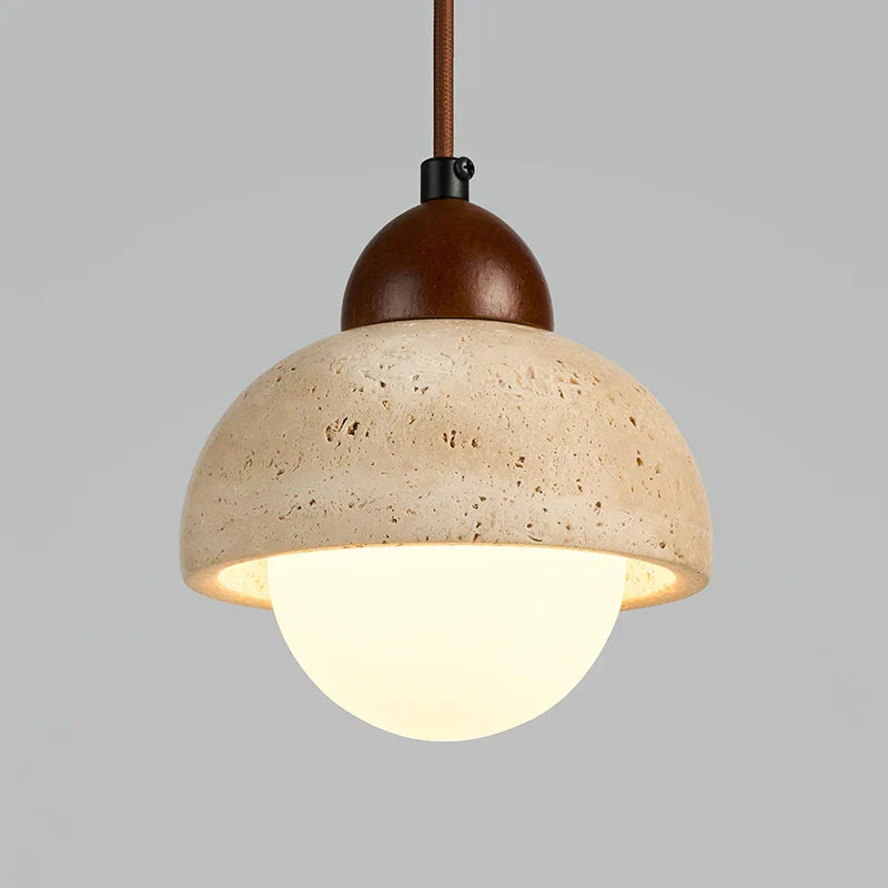 Afralia™ Yellow Travertine Glass LED Pendant Light Fixture for Bedroom, Dining, Living Room