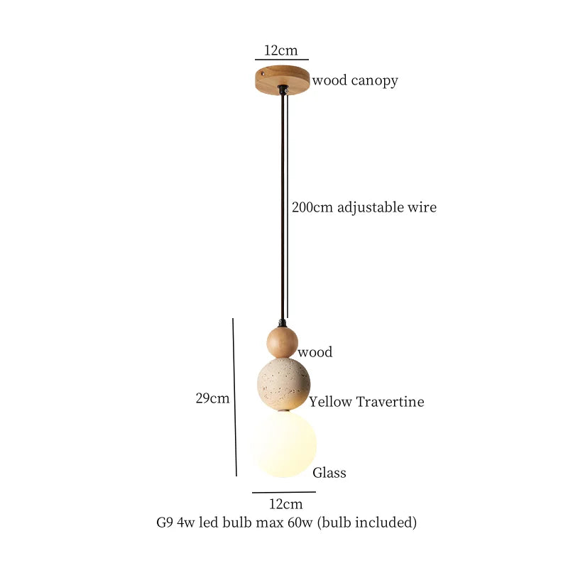 Afralia™ Yellow Travertine Wood Stone LED Pendant Light Fixture Nordic Modern Hanging Lamp