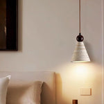 Wood Stone LED Pendant Lamp Yellow Travertine Vintage Hanging Luminaria