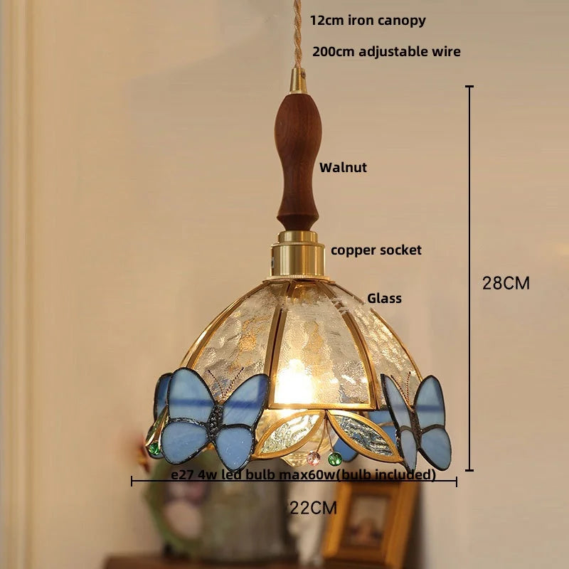 Afralia™ Tiffany Glass Butterfly Pendant Light Fixture Loft LED Luminaire