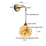 Amber Glass LED Wall Sconce with Pull Chain Switch for Bedroom and Bathroom