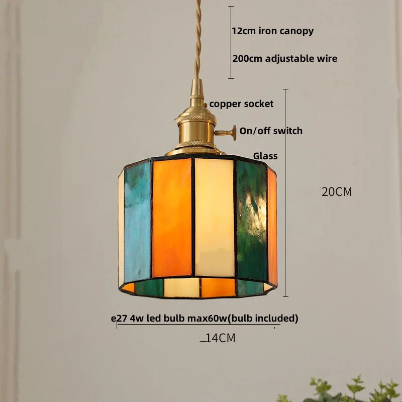 Tiffany Style Glass LED Pendant Light Fixture for Kitchen Coffee & Restaurant