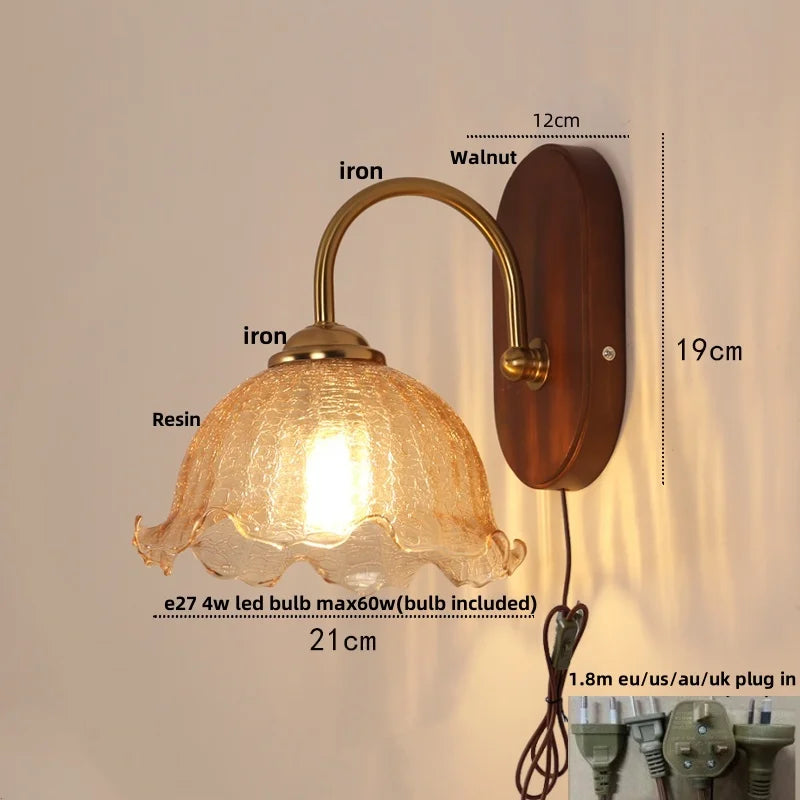 Afralia™ Modern Walnut Wood LED Wall Light Fixture with Pull Chain Switch