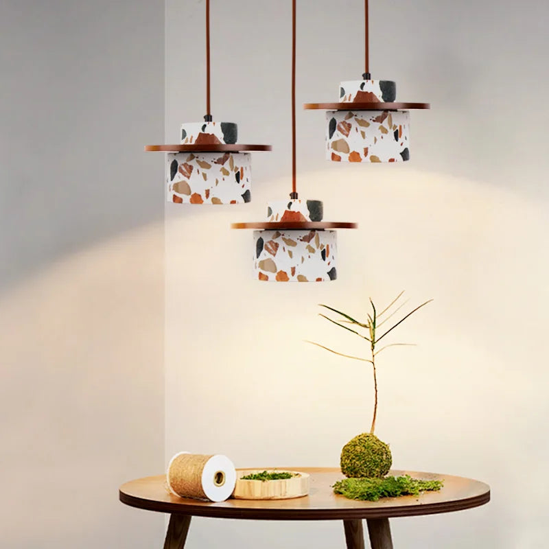 Afralia™ Terrazzo LED Pendant Light - Modern Nordic Wood Hang Lamp