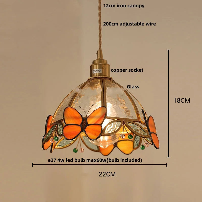Nordic Pink Glass LED Pendant Light with Adjustable Brass Wire