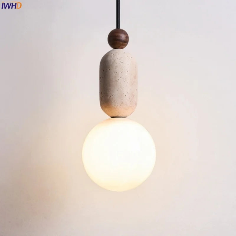 Yellow Travertine Stone Glass LED Pendant Lamp for Children's Room and Living Space