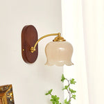 LED Japanese Style Wall Lights Copper Wood Bedside Lamp for Home Bedroom