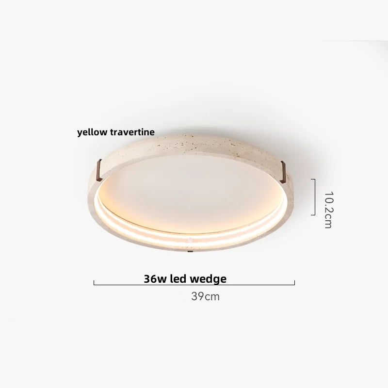 Yellow Travertine Stone LED Ceiling Lamp with Wood Canopy