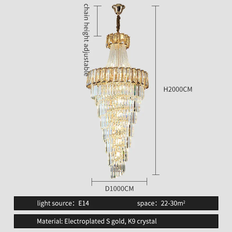 Elegant Crystal Chandelier for Duplex Spiral Staircase and Living Room