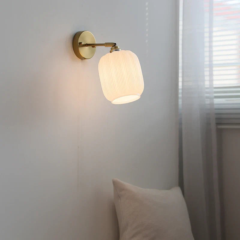 White Glass LED Wall Light with Pull Chain Switch, Japanese Style Hallway Lamp