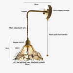 LED Butterfly Glass Wall Lamp Sconce with Pull Chain Switch