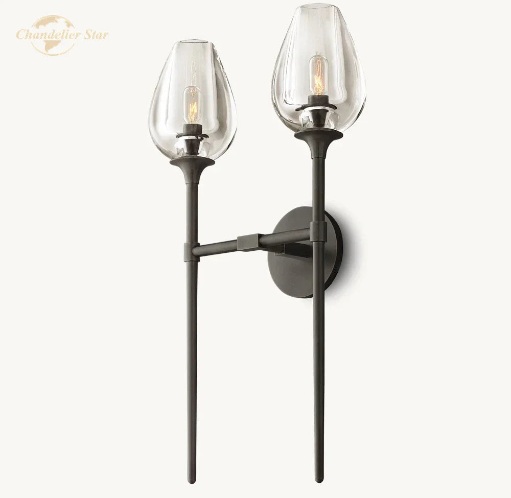 Tulip Glass Double Sconce Crystal Wall Lamp - Modern LED Wall Lighting