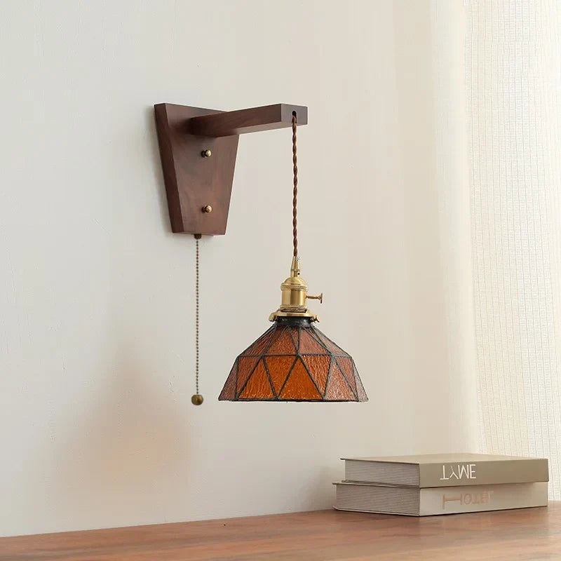 Walnut Glass LED Wall Light Fixture | Modern Bedroom Bathroom Living Room Lamp