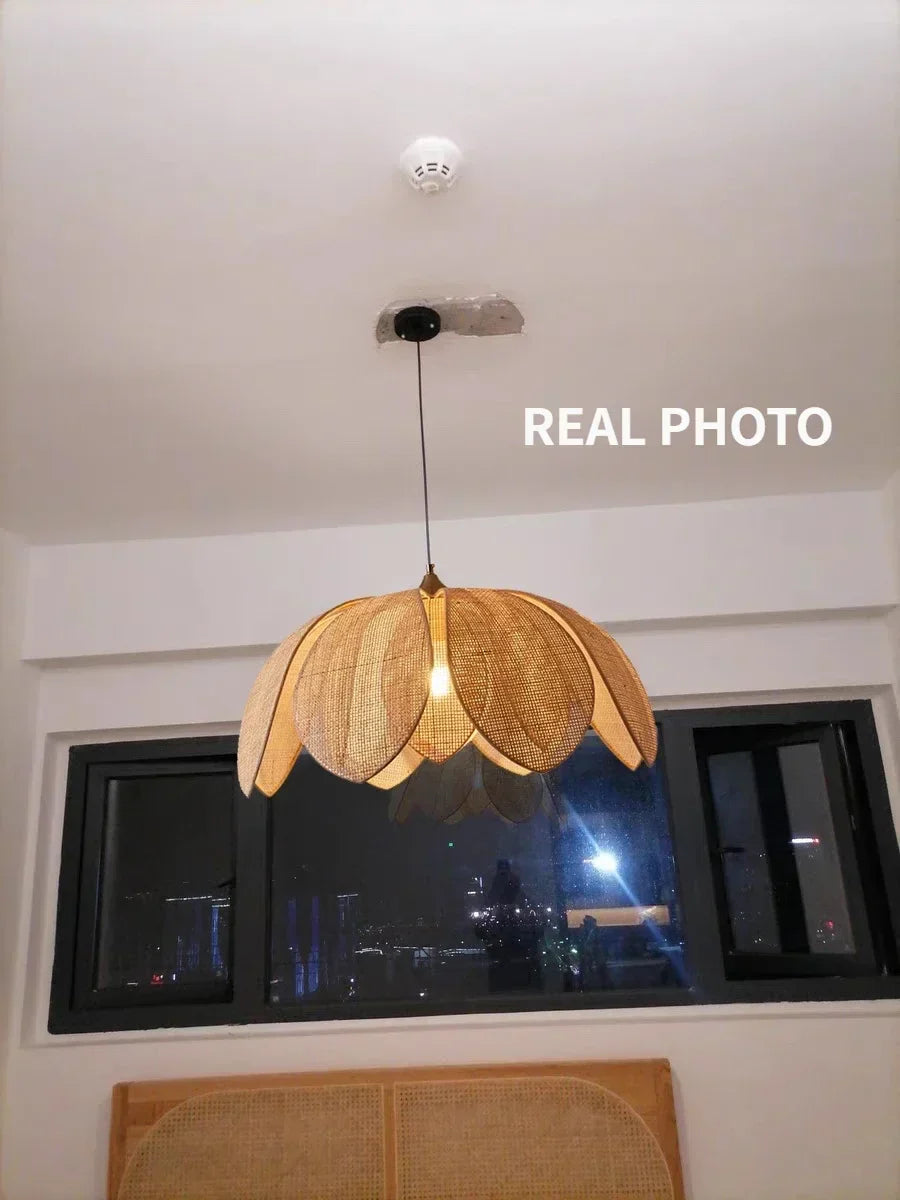 Wabi Sabi Rattan Pendant Lights for Dining Room - Petal Design LED Droplight