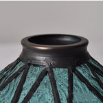 Blue Glass LED Pendant Light Fixture with Adjustable Copper Knob Switch