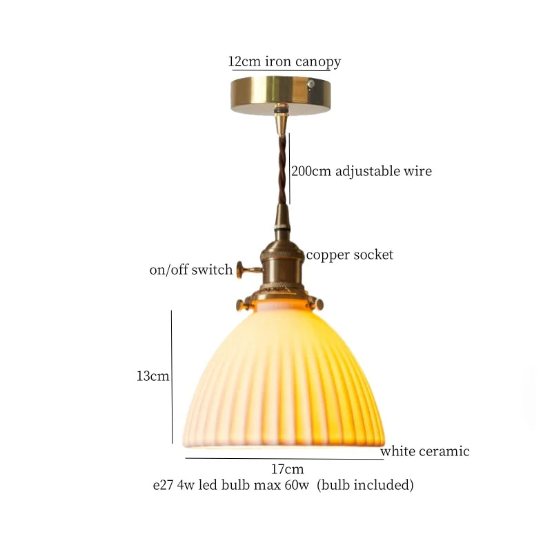 Ceramic LED Pendant Light: Modern Brass Hanging Lamp for Home Decor