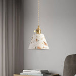 Afralia™ White Terrazzo Stone Copper LED Pendant Light Fixture - Wabi Sabi Design