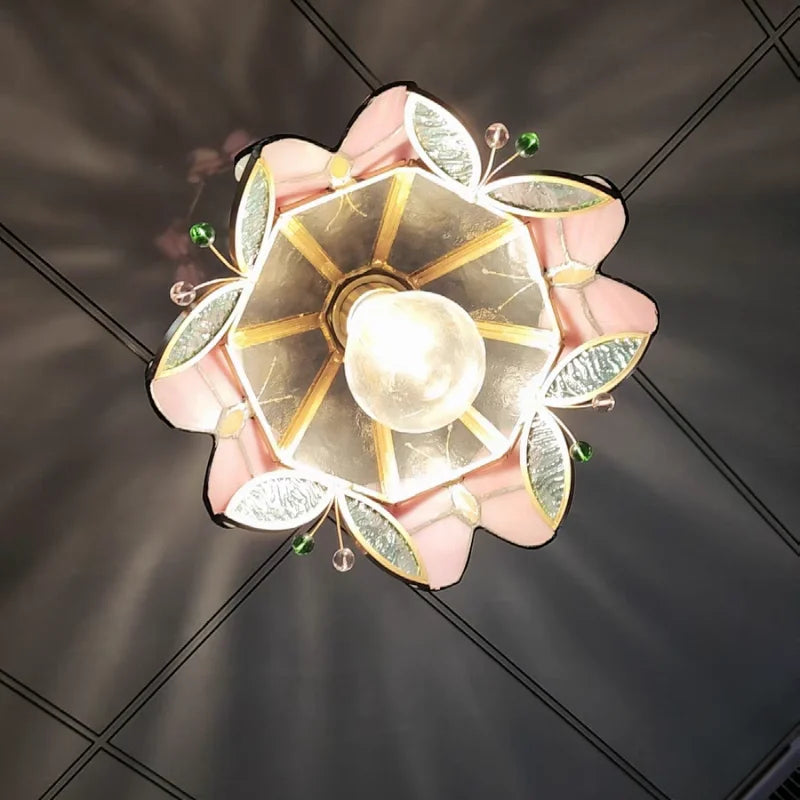 Butterfly Glass Flower LED Pendant Lamp – Tiffany Style Adjustable Hanging Lamp