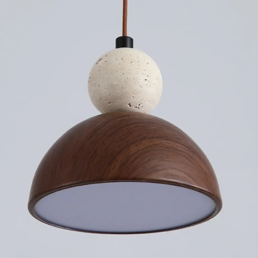 Afralia™ Yellow Travertine LED Pendant Lights Bar Semicircle Iron Stone Globe Hanging Lamp