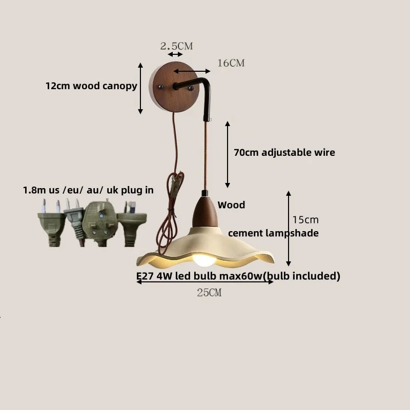 Afralia™ Loft Wood LED Wall Light with Pull Chain Switch for Home Decor