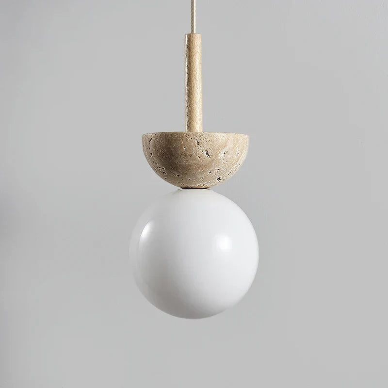 Afralia™ White Glass Ball LED Pendant Lamp Yellow Travertine Nordic Luminaria
