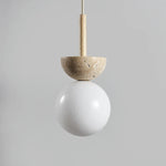 Afralia™ White Glass Ball LED Pendant Lamp Yellow Travertine Nordic Luminaria