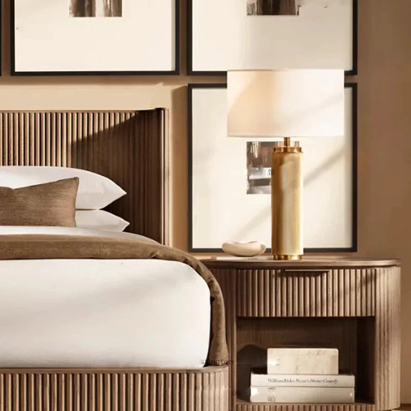 Classic Stone Table Lamp for Bedroom Nightstand and Living Room Decor