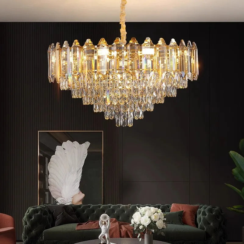 Gold Amber Crystal Chandelier Lights Modern Room Decor Hanging Lamp