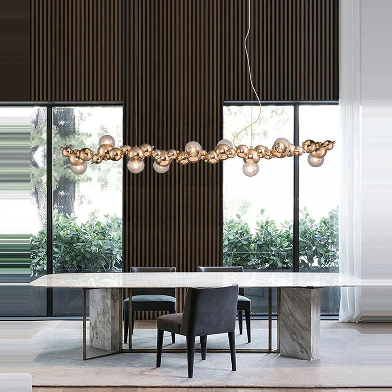Dimmable LED Hanging Pendant Light for Living Room - Gold Silver Luminaire