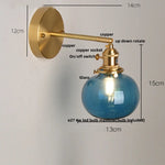 Afralia™ Vintage Blue Glass LED Wall Lamp, Pull Chain Switch, Stair Light Fixtures