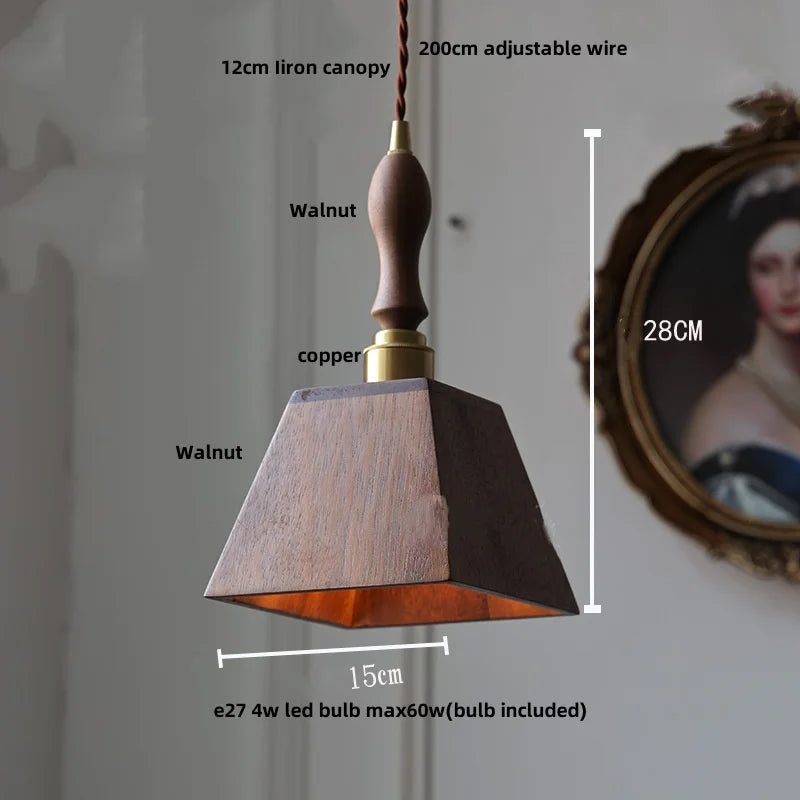 Copper Socket Walnut Wood LED Pendant Light Fixture for Dining Room