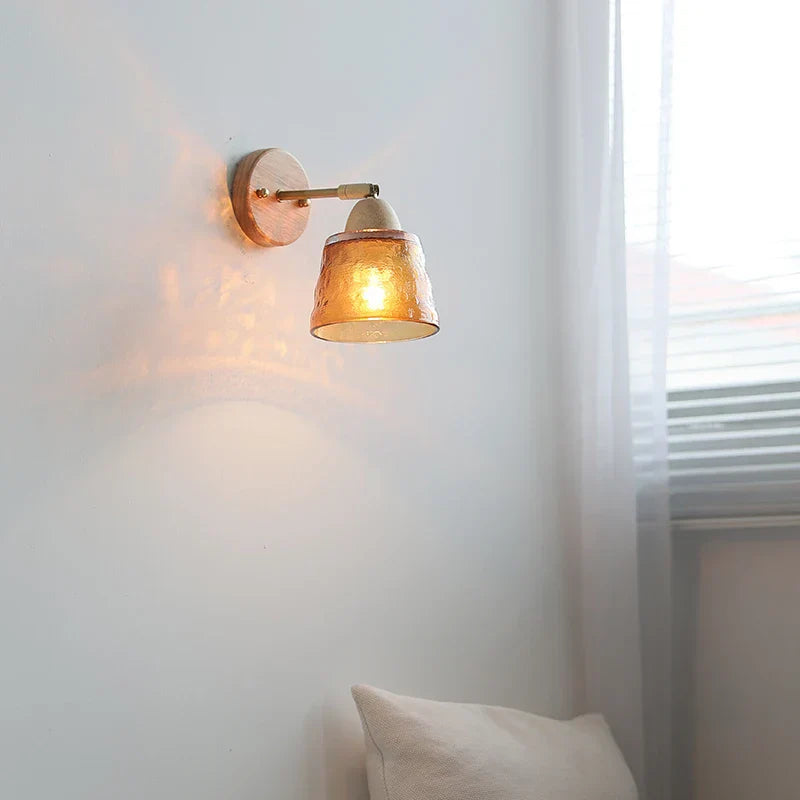 Wood Canopy LED Wall Light Pull Chain Switch Nordic Modern Bedside Sconce