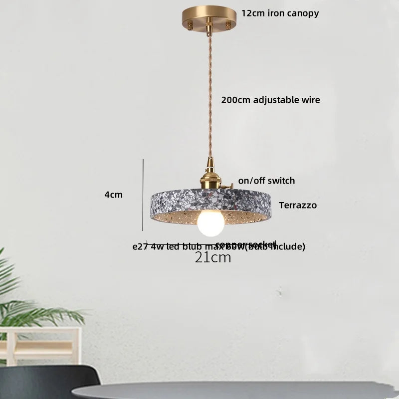 Afralia™ Terrazzo Stone LED Pendant Light Fixture Copper Socket for Modern Home Decor