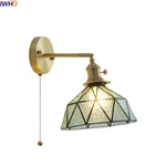 Copper Glass LED Wall Sconce Pull Chain Switch Modern Stair Light Fixtures