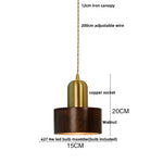 Walnut Wood LED Pendant Light in Copper Japan Style Hanging Lamp