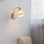 Nordic LED Wall Lights Pull Chain Switch Bedside Lamp Walnut Ash Glass Copper