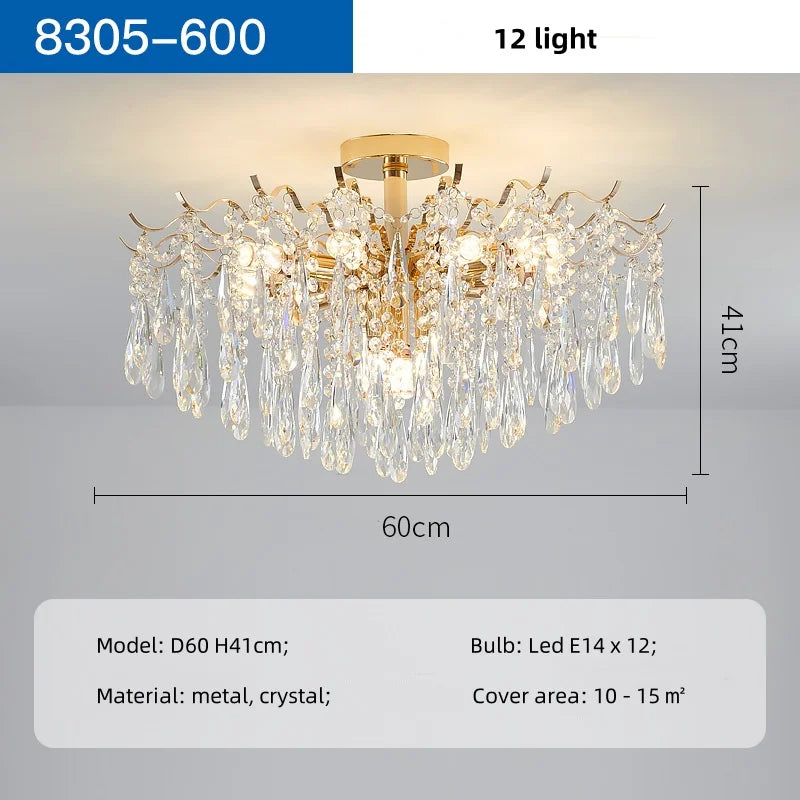 Afralia™ K9 Crystal Gold Chandelier Ceiling Light | Bedroom Home Decor LED Ceiling Lamp