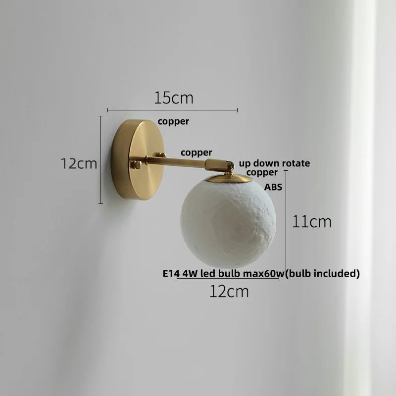 Moon Wall Sconce Up Down Rotate LED Light, Modern Nordic Bedside Lamp